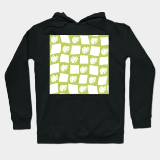 Large Monstera Deliciosa Leaf Checker Board - lime green Hoodie